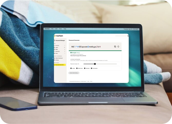 Notebook exibindo na tela o Norton Password Manager